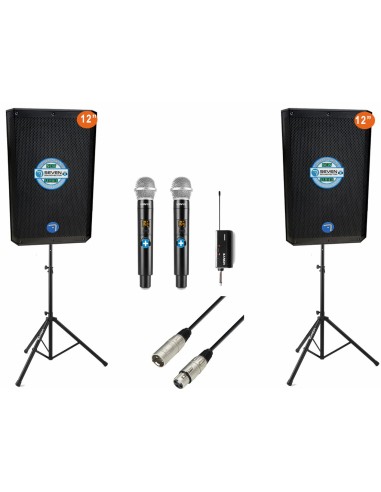 Pack Sonido Karaoke Seven PASV-12A PRO: 2 Altavoces + Micros