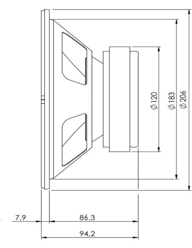Seven SVG8RS Woofer 8 Pulgadas Altavoz HiFi de Grave Medio-Grave 8 Ohm 150W AES 300W Programa
