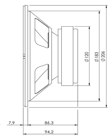Seven SVG8RS Woofer 8 Pulgadas Altavoz HiFi de Grave Medio-Grave 8 Ohm 150W AES 300W Programa