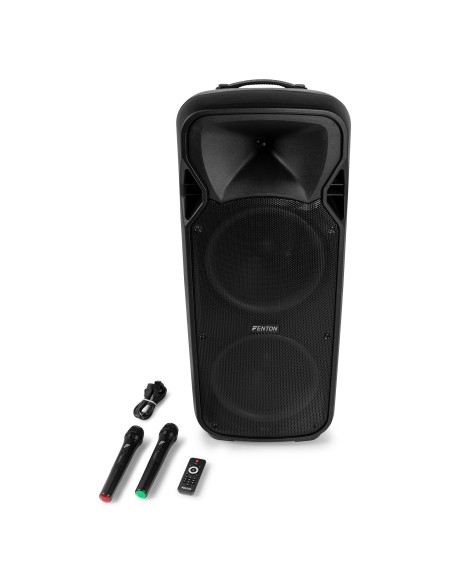 Fenton FT212LED MK2 Bafle Portátil Doble 12" 1400W Bluetooth con Micrófonos UHF y LED