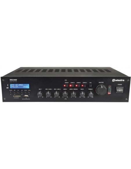 Adastra RM240D Amplificador 240W RMS Línea 100V con USB/SD/FM, Sintonizador DAB+/FM y BLUETOOTH