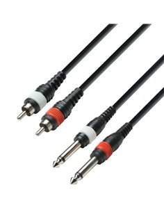 Adam Hall Cables 3 STAR TPC 0600 M - Cable de audio de 2 conectores RCA a 2 jacks mono de 6,3 mm, 6 m - 1 2