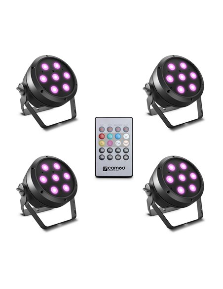 Cameo ROOT® PAR 4 SET 1 - Set compuesto por 4 x CLROOTPAR4 incluyendo un control remoto IR (CLPFLAT1REMOTE)