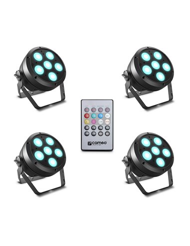 Cameo ROOT® PAR 6 SET 1 - Set compuesto por 4 x CLROOTPAR6 incluyendo un control remoto IR (CLPFLAT1REMOTE)