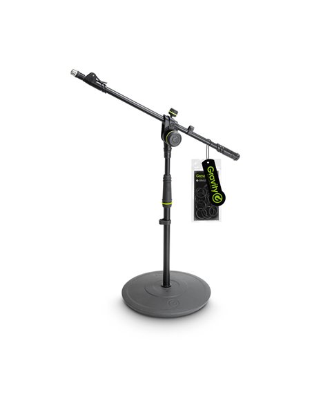 Gravity MS 2222 B - Pie de micrófono corto con base redonda y brazo jirafa telescópico de 2 puntos de ajuste