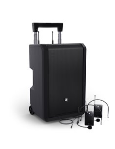 LD Systems ANNY® 10 BPH 2 B6 - Altavoz PA Bluetooth® de 10″ con batería, mezclador y 2 micrófonos de diadema (incl. petaca trans