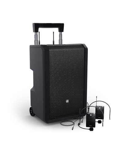 LD Systems ANNY® 10 BPH 2 B6 - Altavoz PA Bluetooth® de 10″ con batería, mezclador y 2 micrófonos de diadema (incl. petaca trans