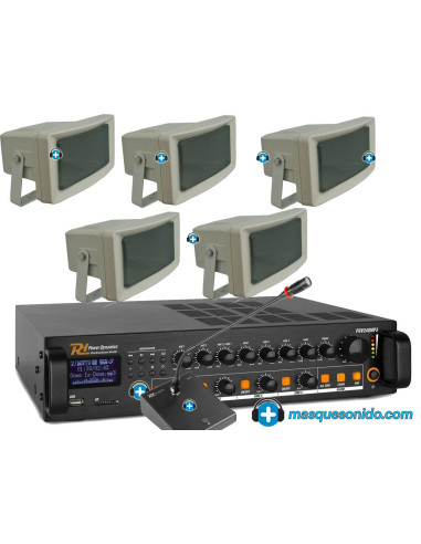 Pack de megafonía 100V PRO 240W exterior IP56 con proyectores WORK Pro y amplificador Power Dynamics
