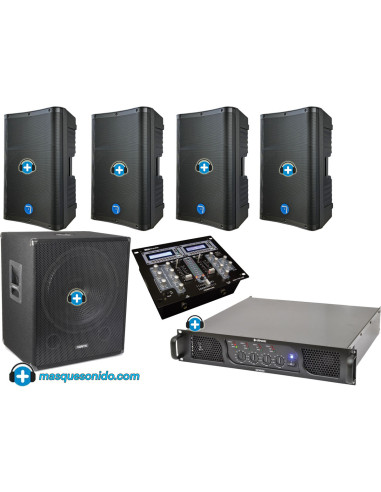 Pack Sonido Pub & DJ 2100W RMS: 4 Altavoces 15", Subwoofer Activo 18" y Mesa DJ con USB