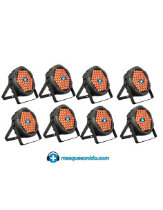 Vista frontal Pack 8 Focos LED RGB Mark SuperParLED Eco 85 encendidos 2