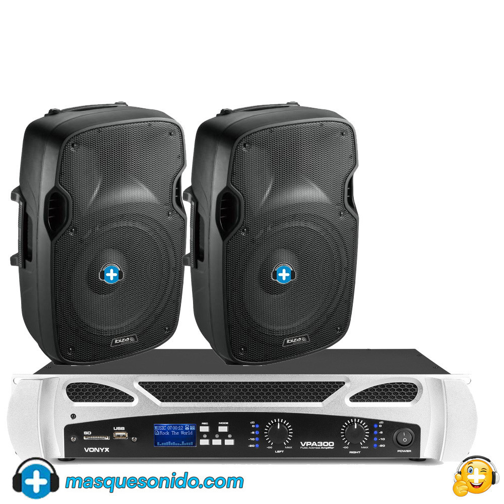 Pack Sonido 300W: 2x Altavoces Ibiza 8" + Etapa Vonyx BT