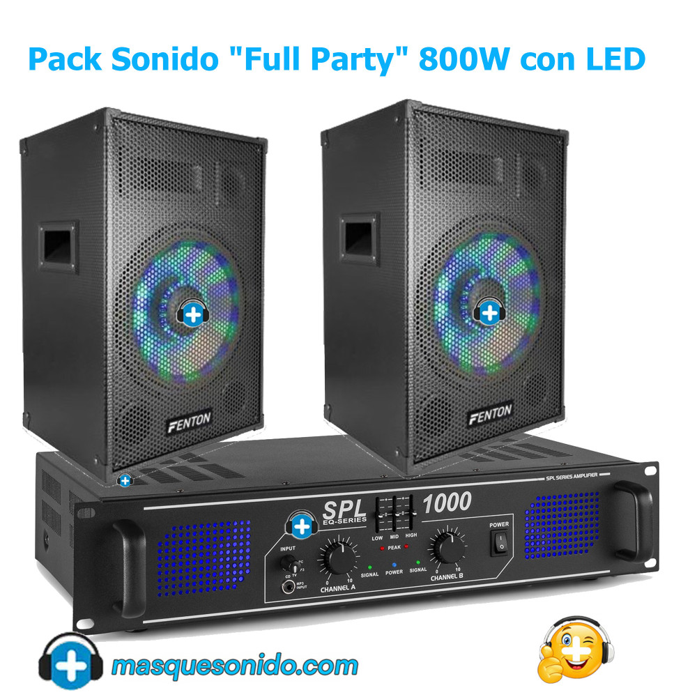 Pack Sonido Full Party 800W: Altavoces LED 8" + Amplificador EQ