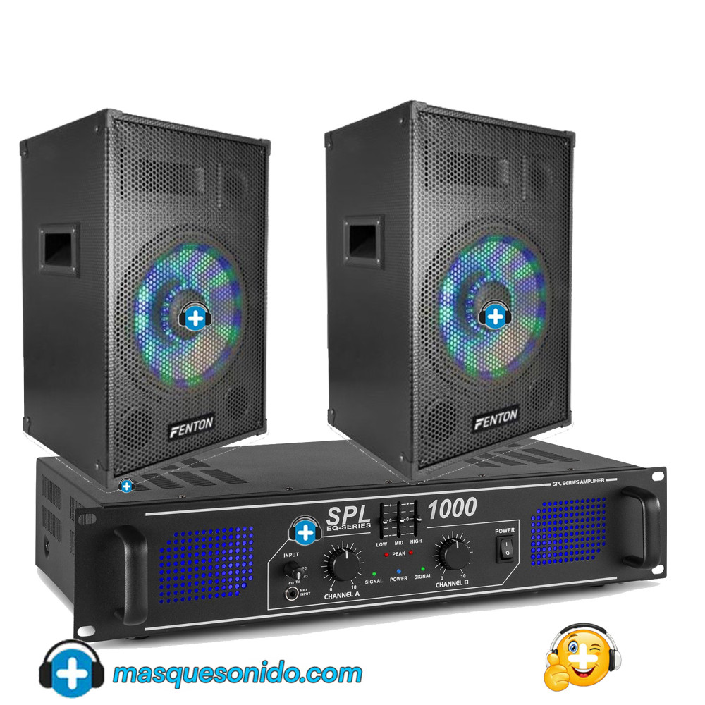 Pack Sonido Full Party 800W: Altavoces LED 8" + Amplificador EQ