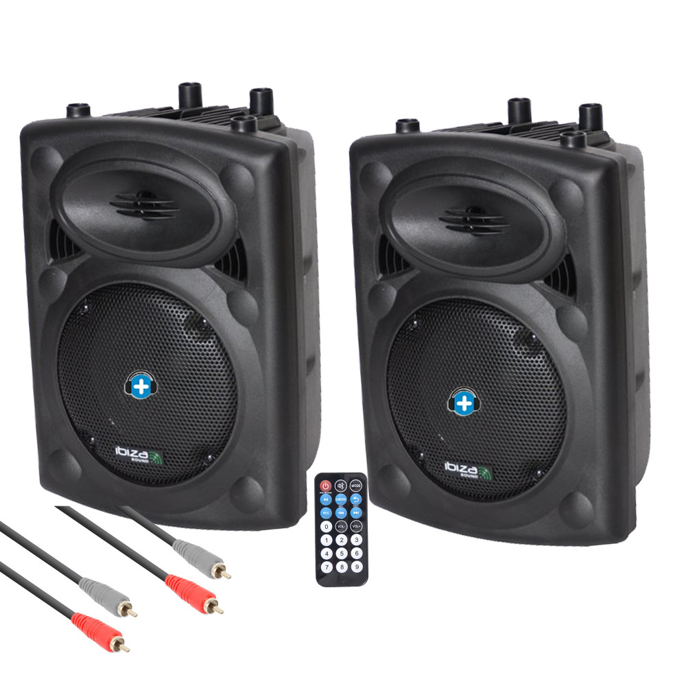 Pack 2 Altavoces Activos Ibiza 8" Bluetooth + Cable Link 6m