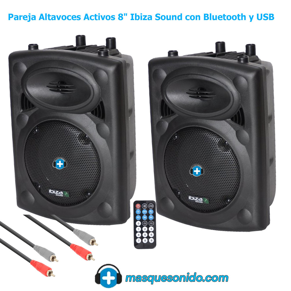Pack 2 Altavoces Activos Ibiza 8" Bluetooth + Cable Link 6m