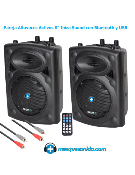 Pack 2 Altavoces Activos Ibiza 8" Bluetooth + Cable Link 6m
