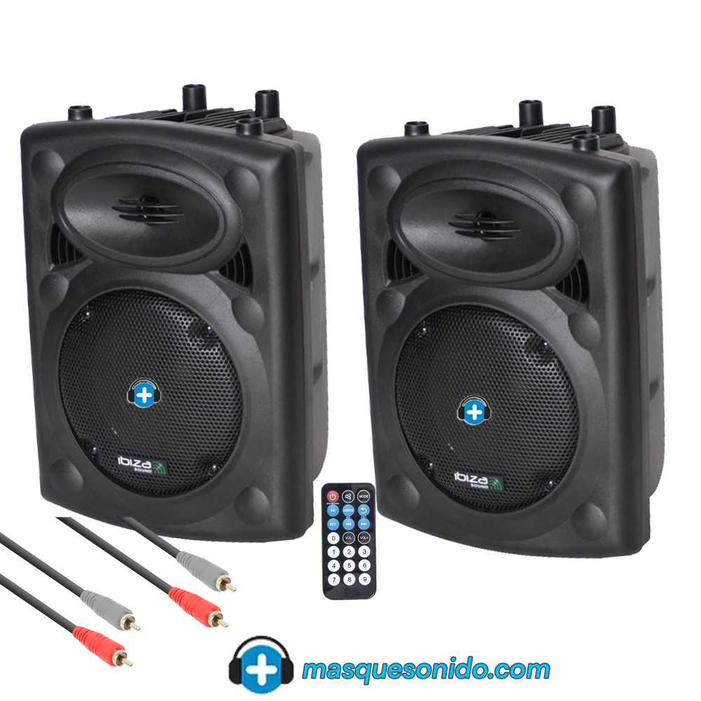 Pack 2 Altavoces Activos Ibiza 8" Bluetooth + Cable Link 6m