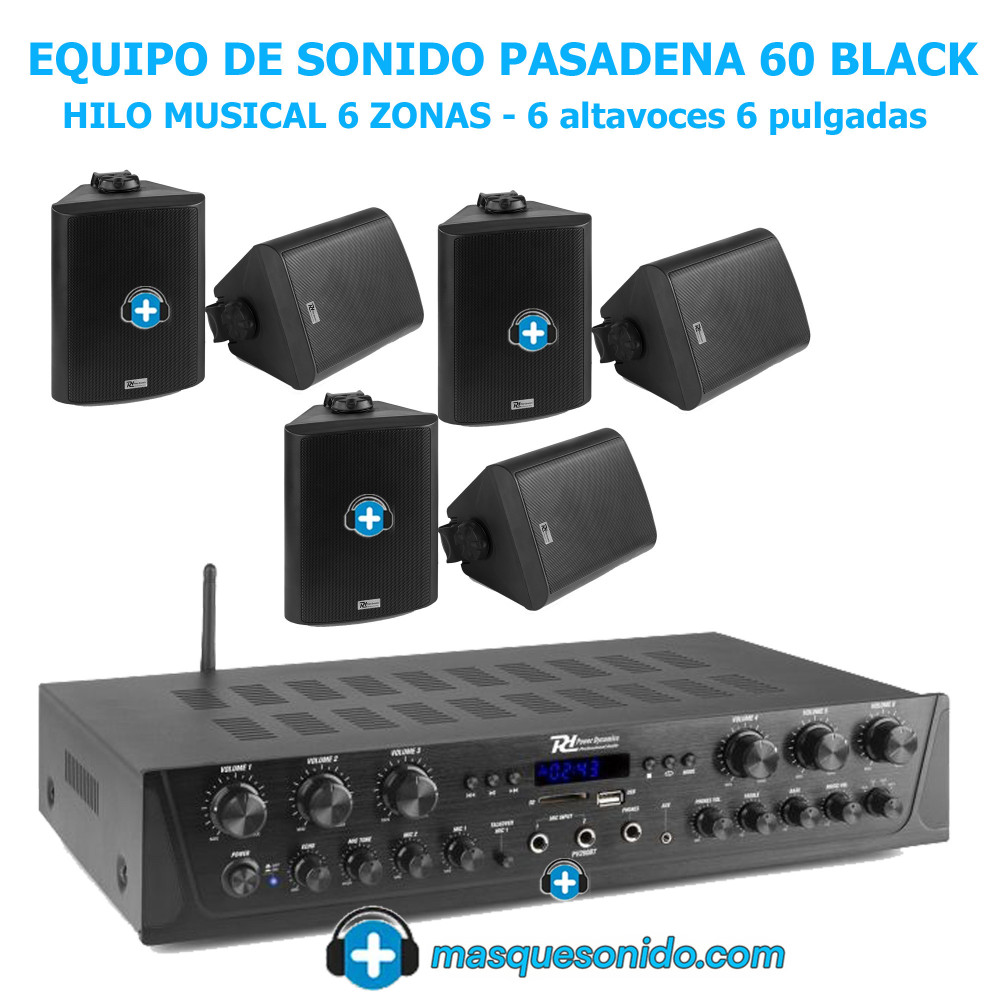 EQUIPO DE SONIDO PASADENA 60 BLACK HILO MUSICAL 6 ZONAS - 6 altavoces 6 pulgadas