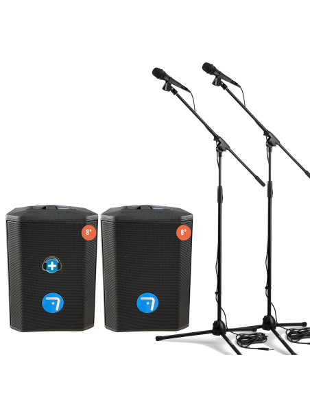 Pack Karaoke Ultimate Show: 2 Altavoces TWS + Trípodes + Micros | Masquesonido