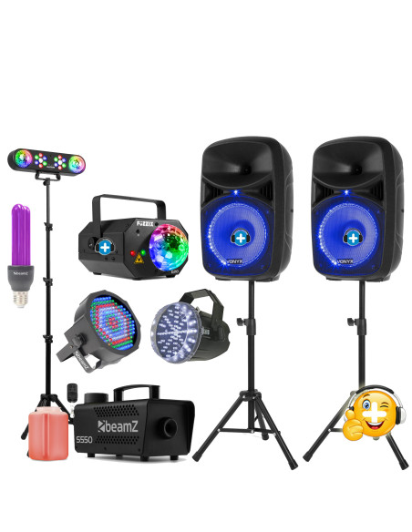 Pack Fiesta Casa PRO: Sonido 600W + Humo, Láser, UV y Focos