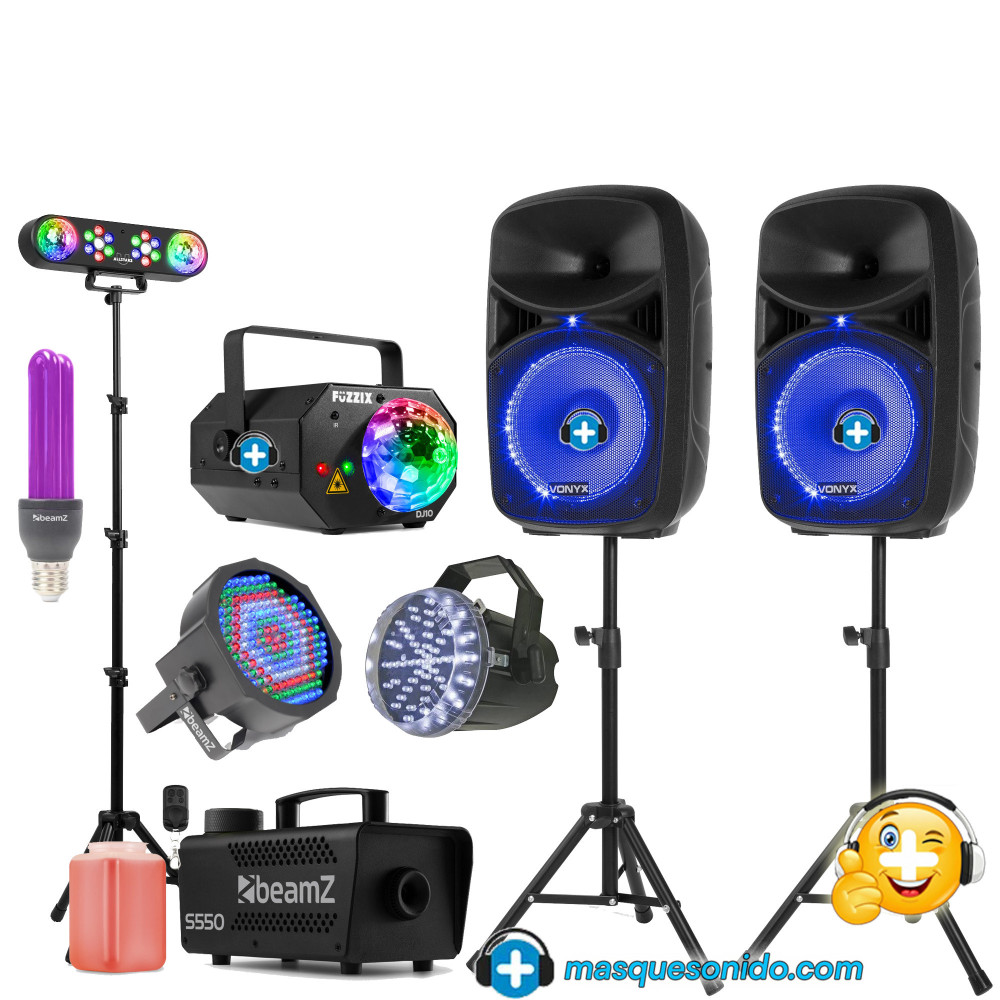 Pack Fiesta Casa PRO: Sonido 600W + Humo, Láser, UV y Focos