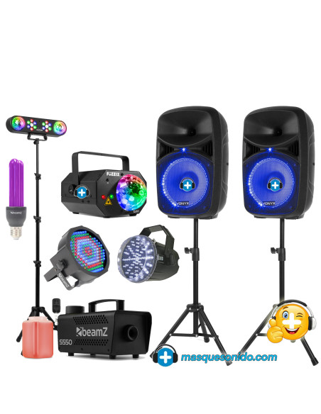Pack Fiesta Casa PRO: Sonido 600W + Humo, Láser, UV y Focos
