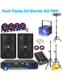 Pack Fiesta DJ Starter Kit PRO -  Equipo Modular 800W Max + Mesa Mezclas Bluetooth + Set Iluminación Full-Party 2
