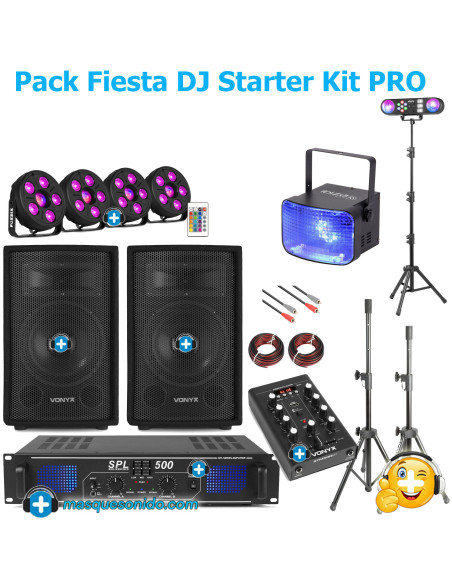 Pack Fiesta DJ Starter Kit PRO -  Equipo Modular 800W Max + Mesa Mezclas Bluetooth + Set Iluminación Full-Party
