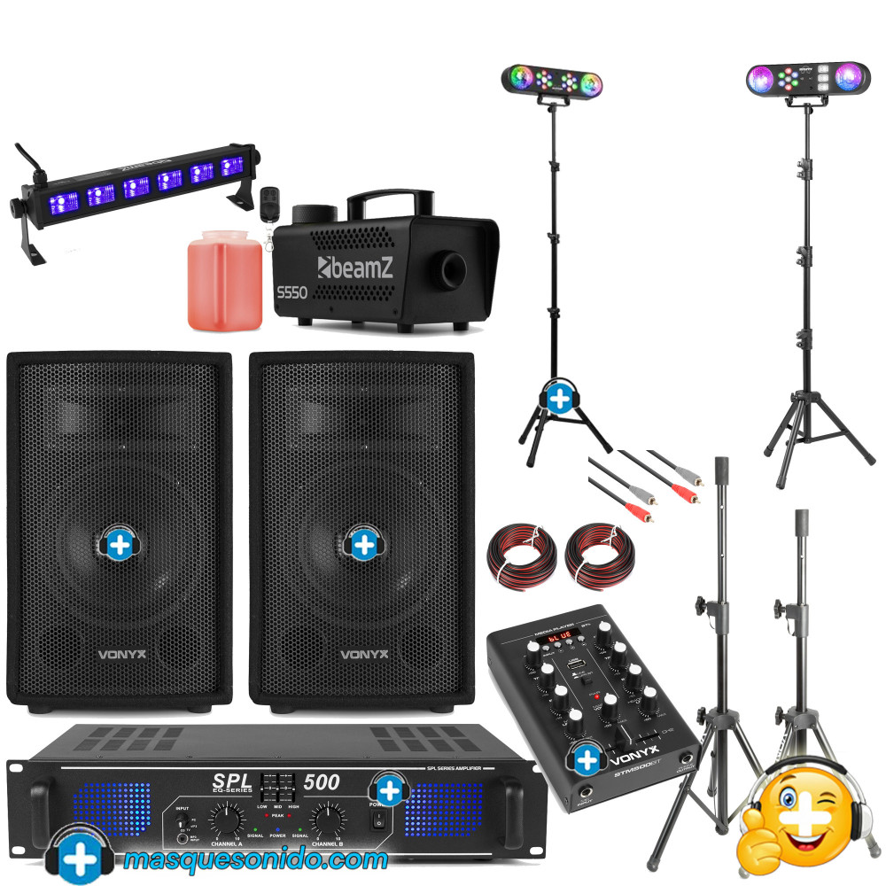 Pack Fiesta DJ Neon: Sonido 800W + Barra UV, Humo y Efectos