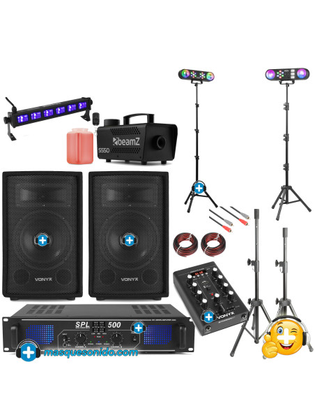 Pack Fiesta DJ Neon: Sonido 800W + Barra UV, Humo y Efectos