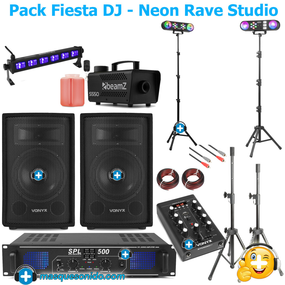 Pack Fiesta DJ Neon: Sonido 800W + Barra UV, Humo y Efectos
