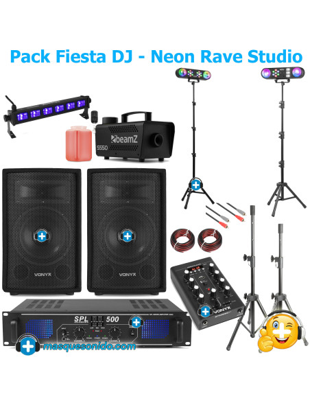 Pack Fiesta DJ Neon: Sonido 800W + Barra UV, Humo y Efectos