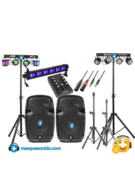 Pack Fiesta Escenario Pro: Altavoces Activos + 2 PartyBars y UV