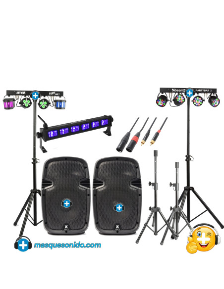 Pack Fiesta Escenario Pro: Altavoces Activos + 2 PartyBars y UV