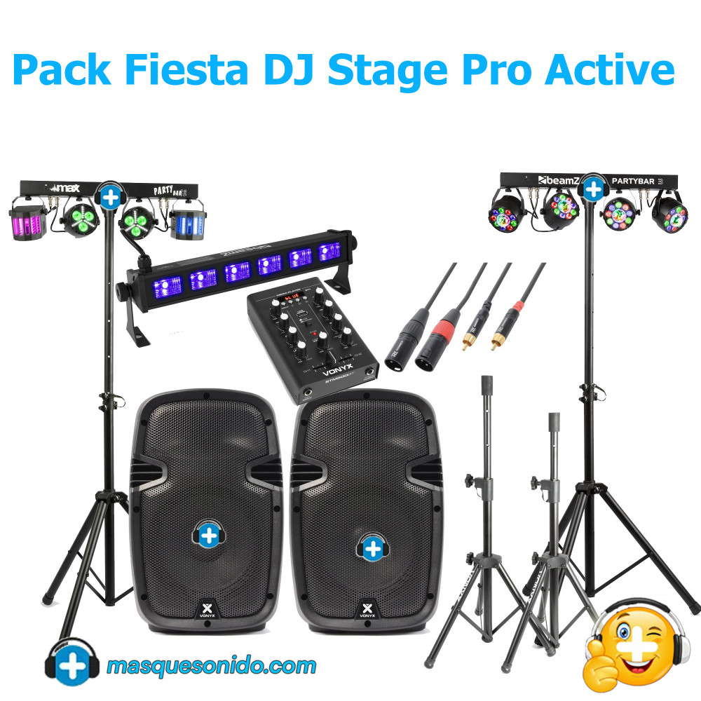 Pack Fiesta Escenario Pro: Altavoces Activos + 2 PartyBars y UV