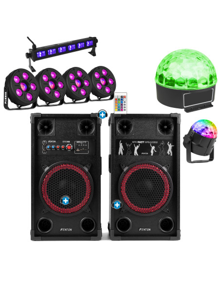 Pack Fiesta Light Storm - Altavoces 10" + 4 Efectos Luz y UV