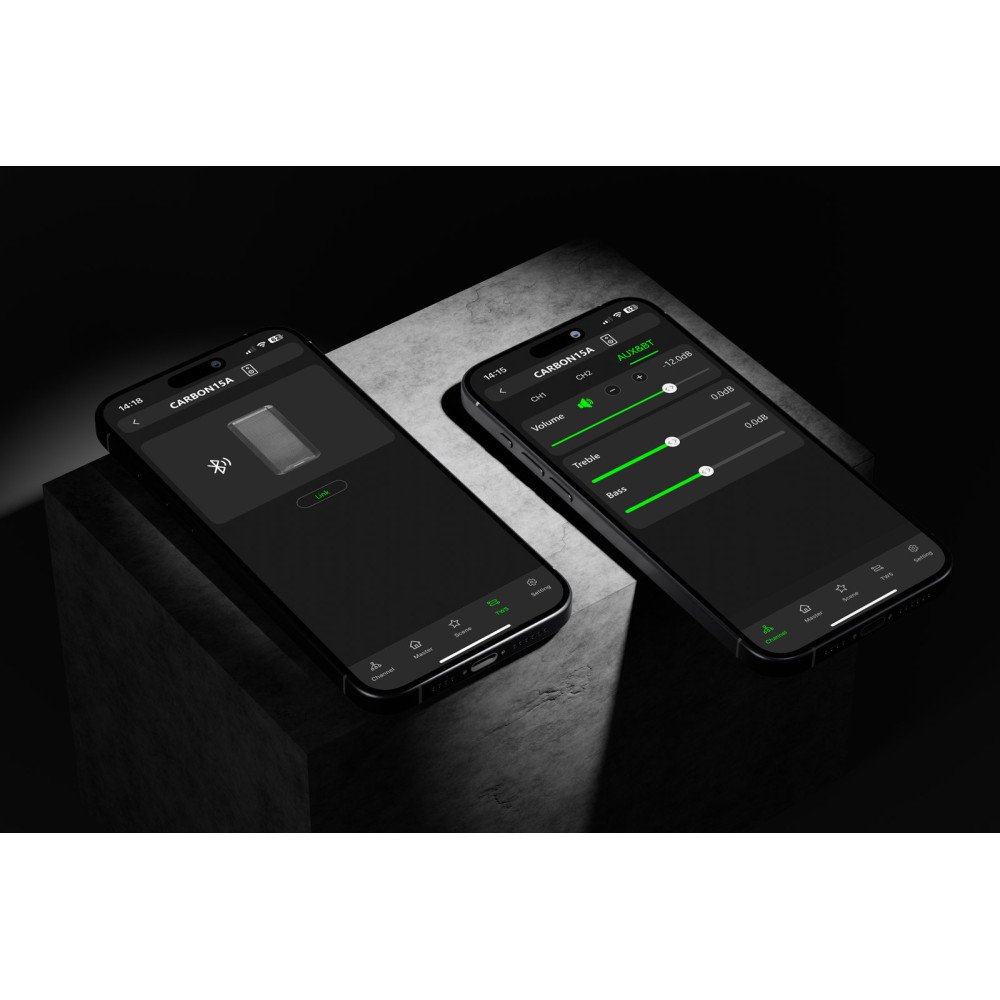 Aplicacion de Carbon, para ajustes del altavoz, ajusta el sonido de tu equipo en funcion del espacio donde lo vas a utilizar