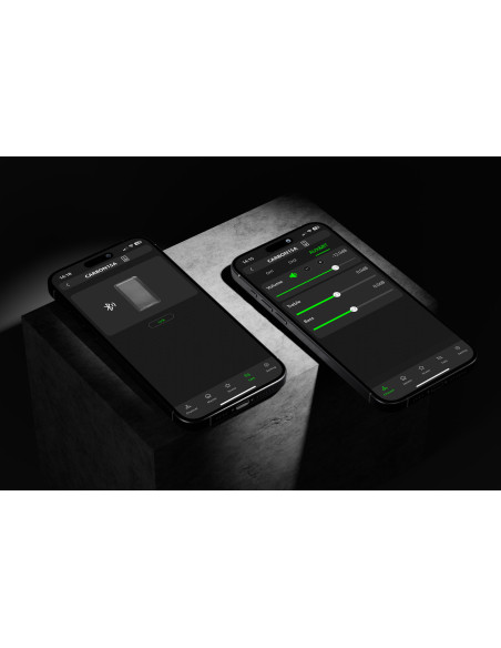 Aplicacion de Carbon, para ajustes del altavoz, ajusta el sonido de tu equipo en funcion del espacio donde lo vas a utilizar