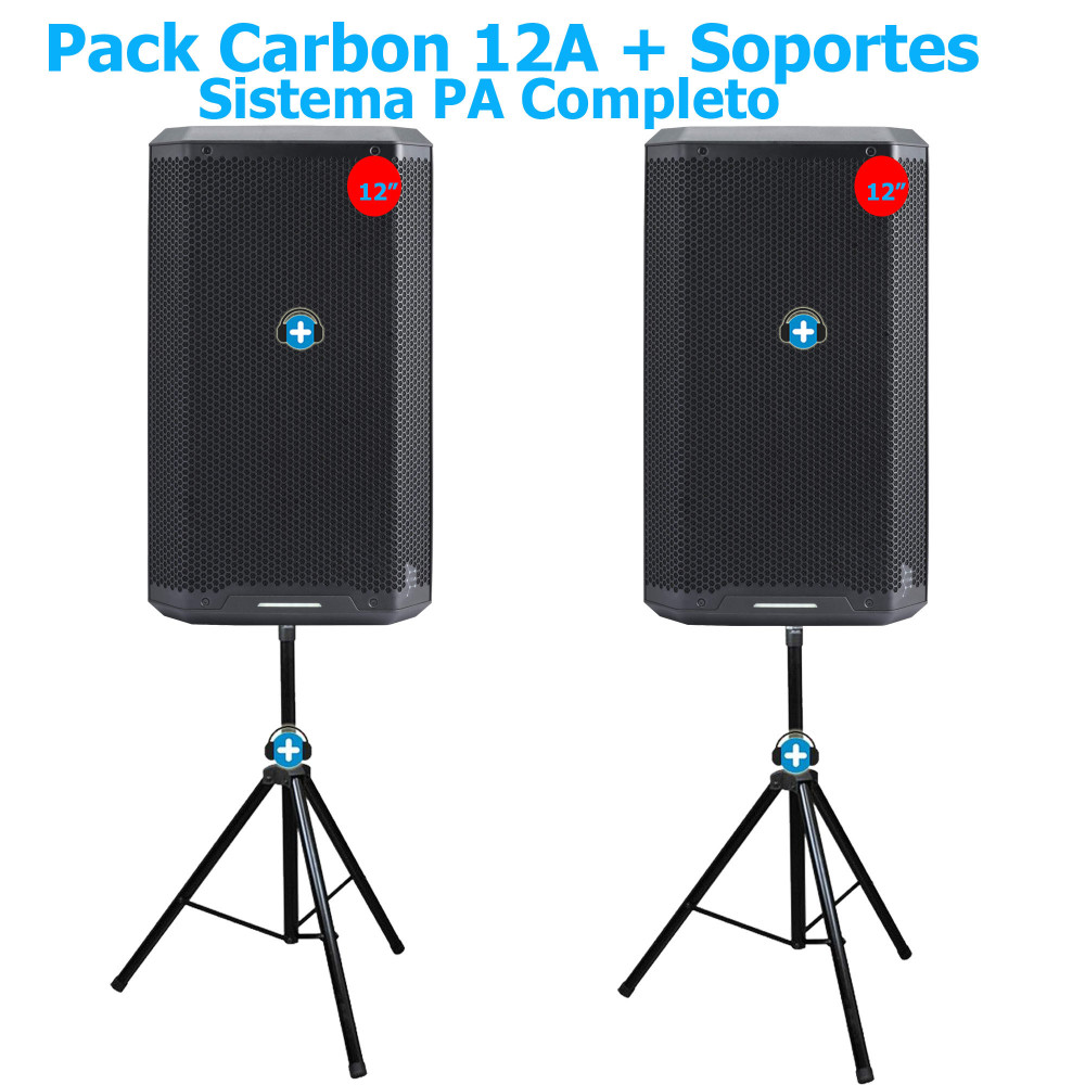 Conjunto: Pack oferta equipo de sonido dos altavoces 12 pulgadas y soportes
