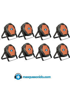 Vista frontal Pack 8 Focos LED RGB Mark SuperParLED Eco 85 encendidos