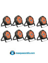 Vista frontal Pack 8 Focos LED RGB Mark SuperParLED Eco 85 encendidos