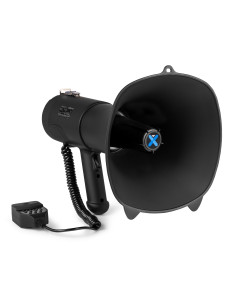 Megáfono profesional Vonyx MEG090 negro mate vista lateral con micrófono de mano.