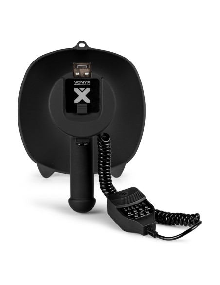 Panel de control megáfono MEG090 con puertos USB SD Bluetooth y controles de volumen.