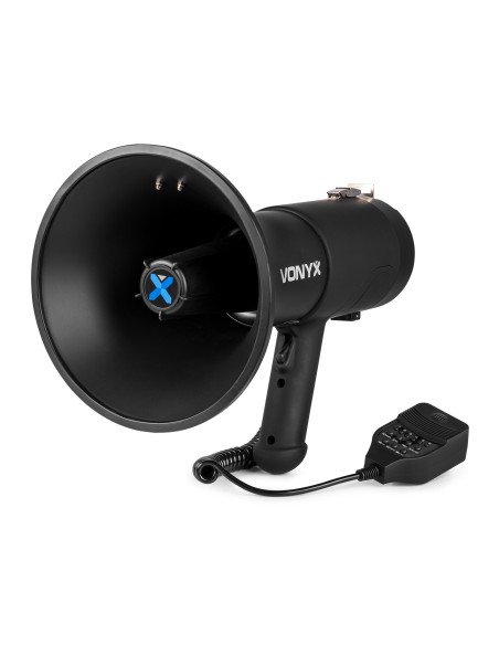 Panel trasero del megáfono MEG075 con botones de control USB Bluetooth y ranura batería.