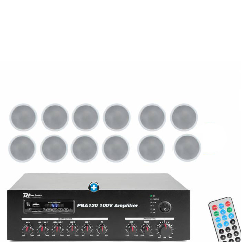 Kit Hilo Musical Bluetooth para Tiendas y Oficinas con 12 Altavoces de Techo y Amplificador USB