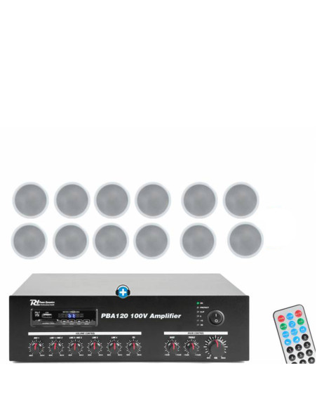 Kit Hilo Musical Bluetooth para Tiendas y Oficinas con 12 Altavoces de Techo y Amplificador USB