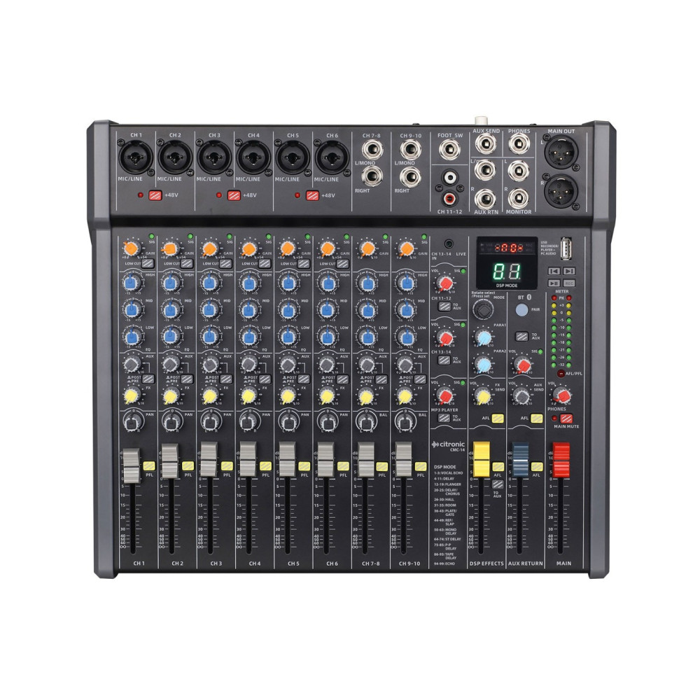 Citronic CMC-14 Mesa de mezclas 14 entradas con DSP y Reproductor USB/PC/BT