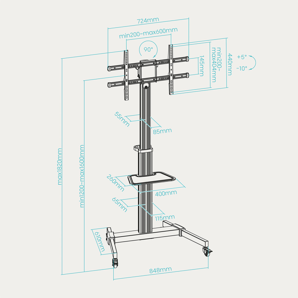 Tooq FS1886M-B Soporte suelo ruedas Hera 37-86
