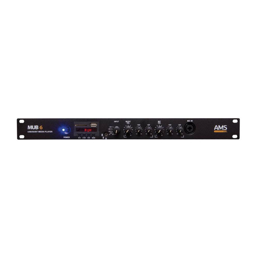 AMS MUB 6 Mezclador con reproductor. 1HU rack 19''. SD/USB/BT