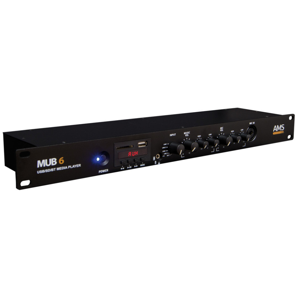AMS MUB 6 Mezclador con reproductor. 1HU rack 19''. SD/USB/BT